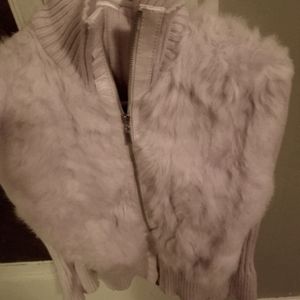 Furry leather jacket coat zip up size large